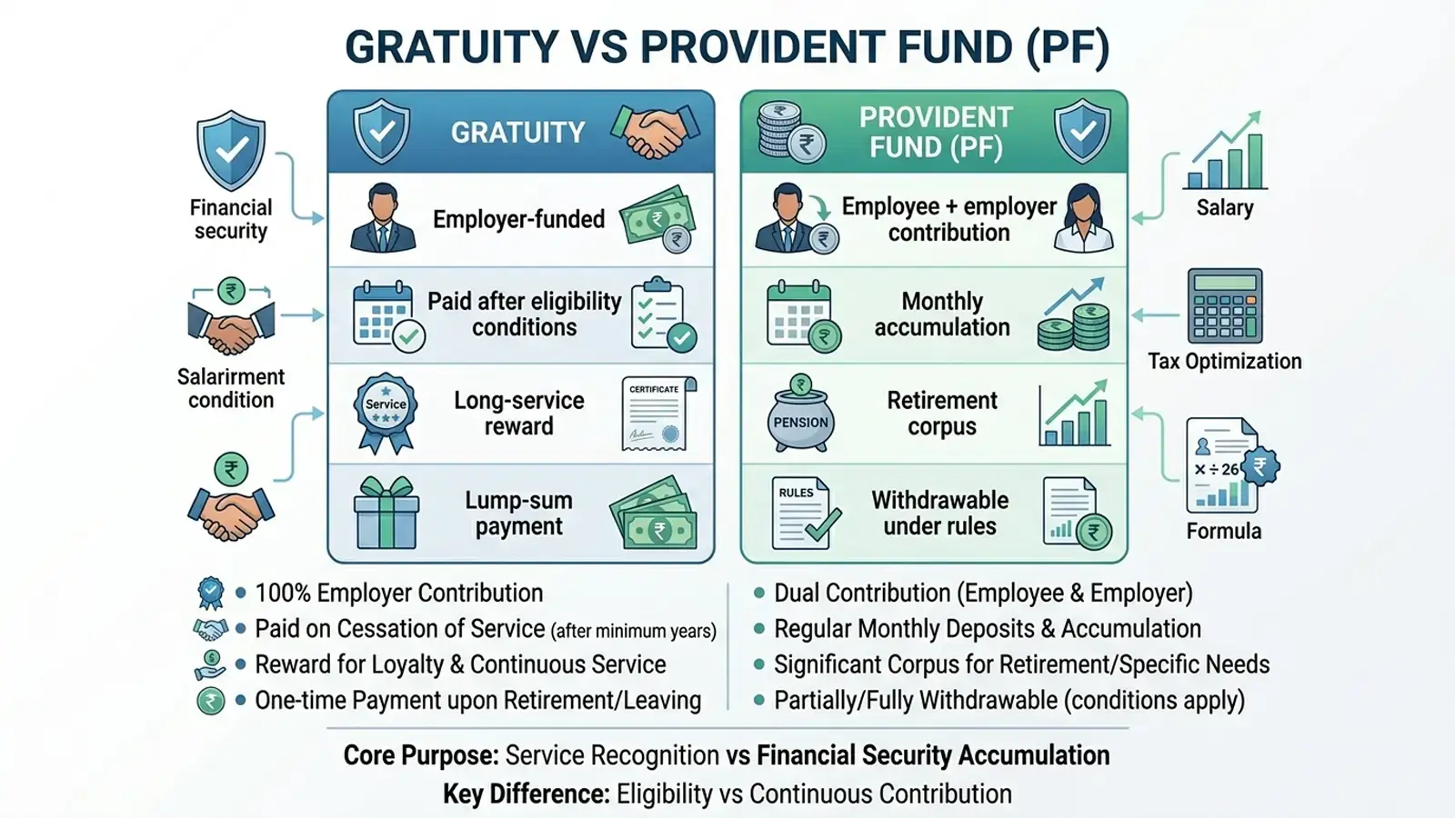 Gratuity versus Provident Fund comparison for salaried employees in India